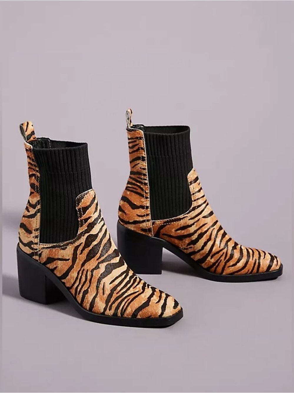Silent D Anthropologie Nirvani Knit Chelsea Calf Hair Tiger Pull On Boots 6.5 37